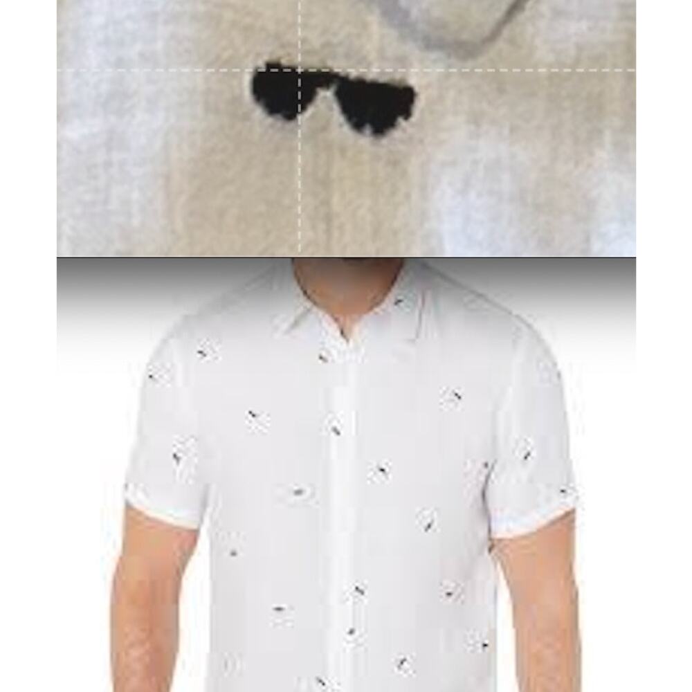 MICHAEL KORS Sunglasses Embroidered 100% Linen Button Down Short Sleeve Shirt M